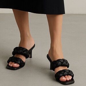 H&M Braided Faux Leather Kitten Heel Mike Sandals Women’s 7.5 Minimalist Chic